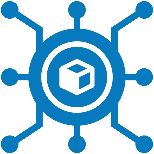 Blue icon with box and lines extending out