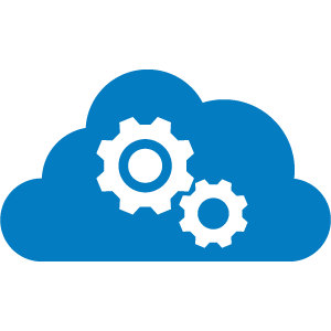 Cloud icon with two white gears in the middle of a blue cloud
